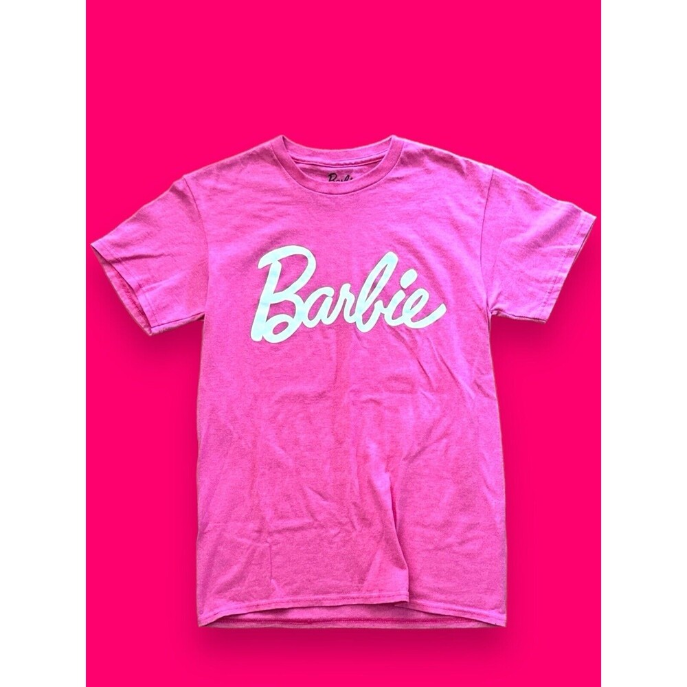 Barbie Mattel Movie Women Hot Pink T Shirt Tee w/White Barbie Logo Crop SMALL